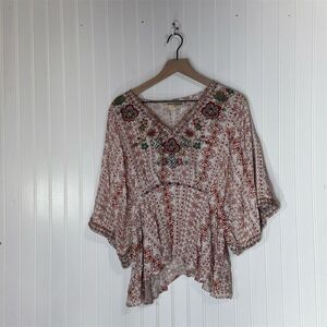 Savanna Jane Embroidered Top M Western Boho Peasant Blouse Coastal Cowgirl